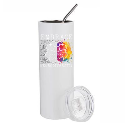 Embrace Neurodiversity Autism Adhd Asd Rainbow Brain Gift Stainless Steel Tumbler