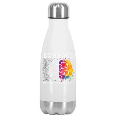 Embrace Neurodiversity Autism Adhd Asd Rainbow Brain Gift Stainless Steel Insulated Water Bottle