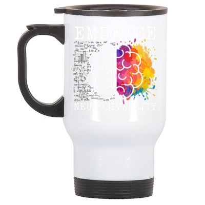 Embrace Neurodiversity Autism Adhd Asd Rainbow Brain Gift Stainless Steel Travel Mug