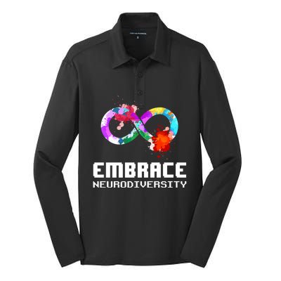 Embrace Neurodiversity Autism Adhd Asd Rainbow Brain Gift Silk Touch Performance Long Sleeve Polo