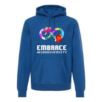 Embrace Neurodiversity Autism Adhd Asd Rainbow Brain Gift Premium Hoodie