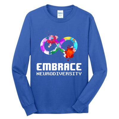 Embrace Neurodiversity Autism Adhd Asd Rainbow Brain Gift Tall Long Sleeve T-Shirt