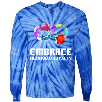 Embrace Neurodiversity Autism Adhd Asd Rainbow Brain Gift Tie-Dye Long Sleeve Shirt