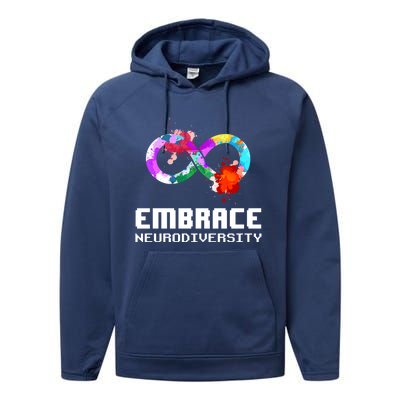 Embrace Neurodiversity Autism Adhd Asd Rainbow Brain Gift Performance Fleece Hoodie