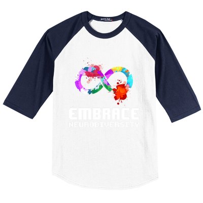 Embrace Neurodiversity Autism Adhd Asd Rainbow Brain Gift Baseball Sleeve Shirt