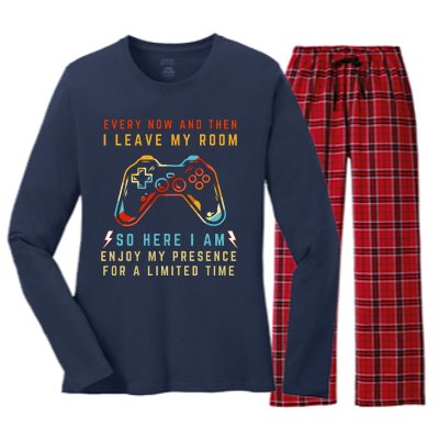 Every Now And Then I Leave My Room Funny Gaming Gamer Gift Women's Long Sleeve Flannel Pajama Set 