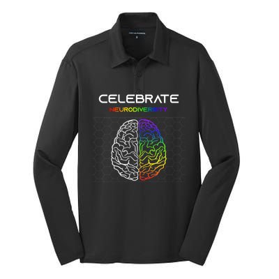 Embrace Neurodiversity Autism Adhd Asd Rainbow Brain Gift Silk Touch Performance Long Sleeve Polo