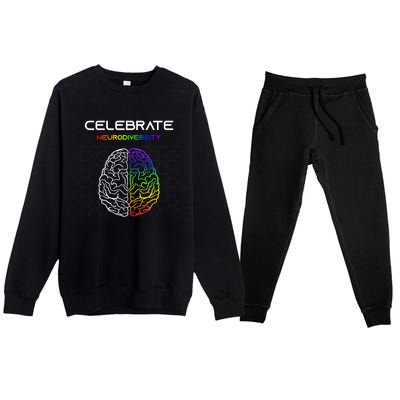 Embrace Neurodiversity Autism Adhd Asd Rainbow Brain Gift Premium Crewneck Sweatsuit Set