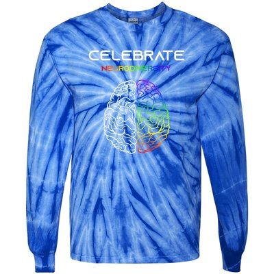 Embrace Neurodiversity Autism Adhd Asd Rainbow Brain Gift Tie-Dye Long Sleeve Shirt