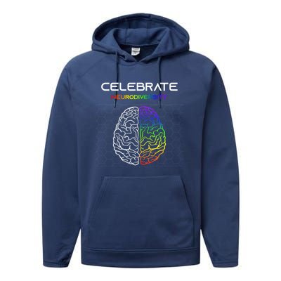 Embrace Neurodiversity Autism Adhd Asd Rainbow Brain Gift Performance Fleece Hoodie