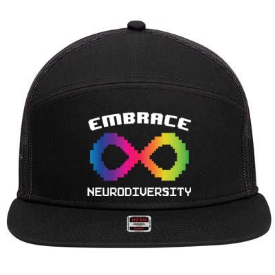 Embrace Neurodiversity Autism Adhd Asd Rainbow Brain Gift 7 Panel Mesh Trucker Snapback Hat