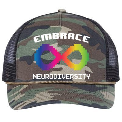 Embrace Neurodiversity Autism Adhd Asd Rainbow Brain Gift Retro Rope Trucker Hat Cap