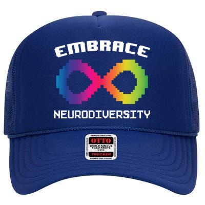 Embrace Neurodiversity Autism Adhd Asd Rainbow Brain Gift High Crown Mesh Back Trucker Hat