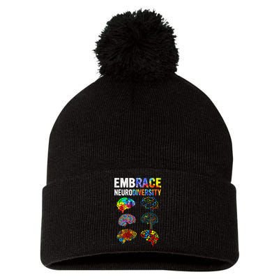 Embrace Neurodiversity Autism Awareness ASD Pom Pom 12in Knit Beanie