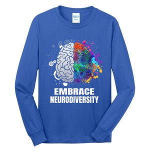 Embrace Neurodiversity Autism Adhd Asd Rainbow Brain Gift Tall Long Sleeve T-Shirt