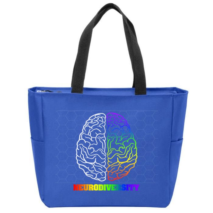 Embrace Neurodiversity Autism Adhd Asd Rainbow Brain Funny Gift Zip Tote Bag