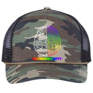 Embrace Neurodiversity Autism Adhd Asd Rainbow Brain Funny Gift Retro Rope Trucker Hat Cap