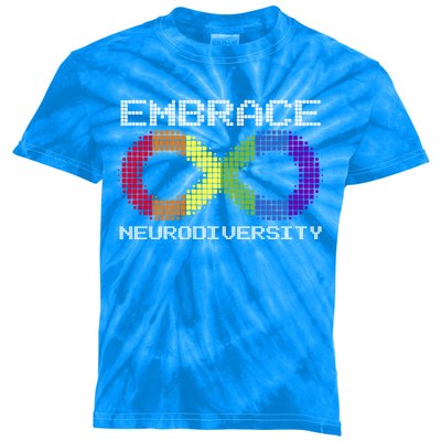 Embrace Neurodiversity Autism Adhd Asd Rainbow Brain Gift Kids Tie-Dye T-Shirt