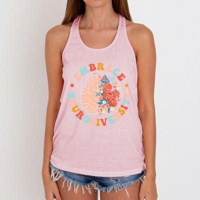 Embrace Neurodiversity Autism Awareness Neurodivergent Gift Women's Knotted Racerback Tank