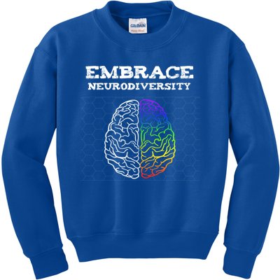 Embrace Neurodiversity Autism Adhd Asd Rainbow Brain Great Gift Kids Sweatshirt