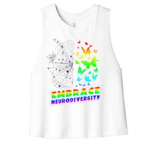 Embrace Neurodiversity Autism Adhd Asd Rainbow Brain Funny Gift Women's Racerback Cropped Tank