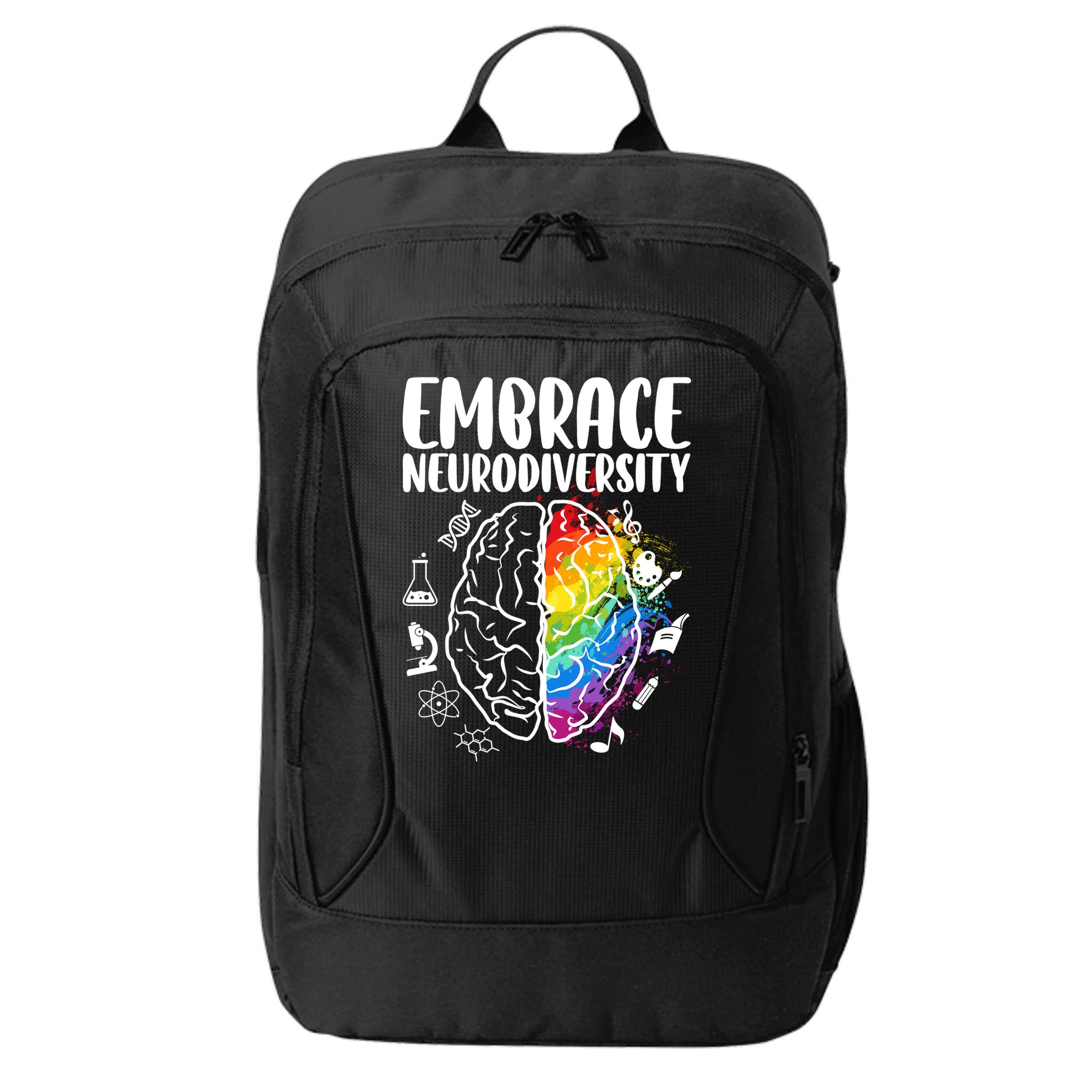 Embrace Neurodiversity Autism Awareness Colorful Brain City Backpack