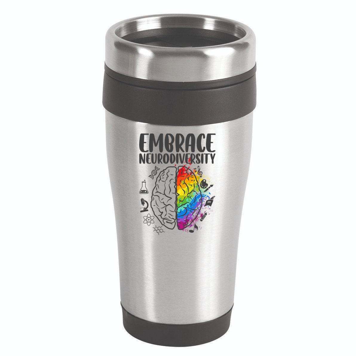 Embrace Neurodiversity Autism Awareness Colorful Brain 16oz Travel Tumbler