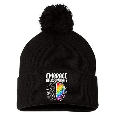 Embrace Neurodiversity Autism Awareness Colorful Brain Pom Pom 12in Knit Beanie