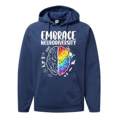 Embrace Neurodiversity Autism Awareness Colorful Brain Performance Fleece Hoodie