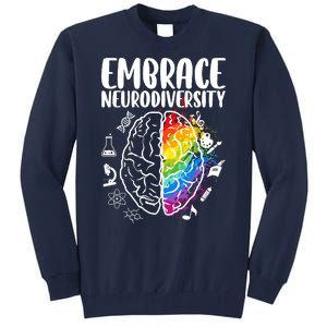 Embrace Neurodiversity Autism Awareness Colorful Brain Tall Sweatshirt