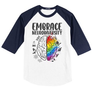 Embrace Neurodiversity Autism Awareness Colorful Brain Baseball Sleeve Shirt