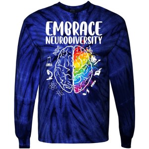 Embrace Neurodiversity Autism Awareness Colorful Brain Tie-Dye Long Sleeve Shirt