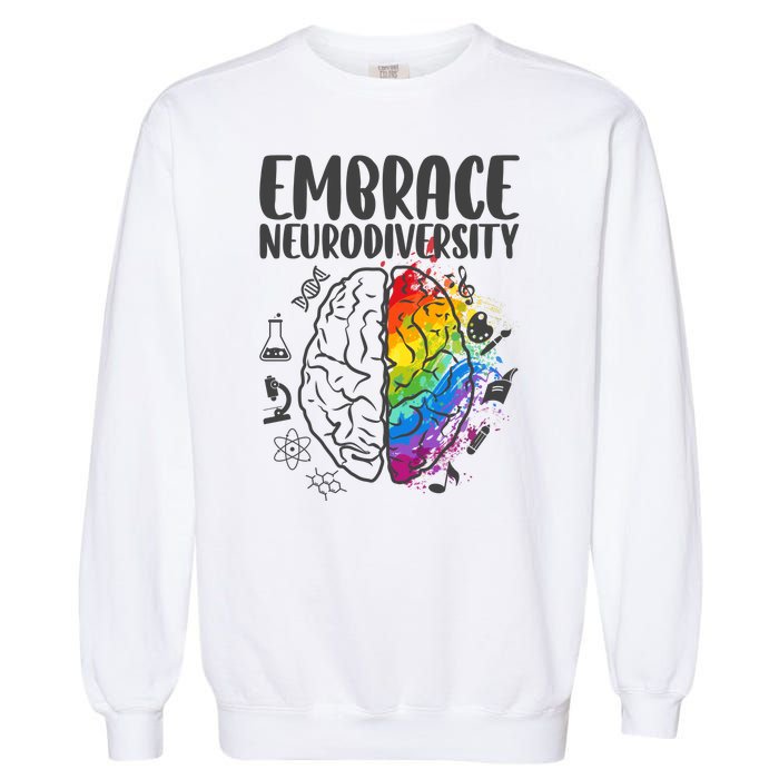 Embrace Neurodiversity Autism Awareness Colorful Brain Garment-Dyed Sweatshirt