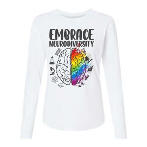 Embrace Neurodiversity Autism Awareness Colorful Brain Womens Cotton Relaxed Long Sleeve T-Shirt