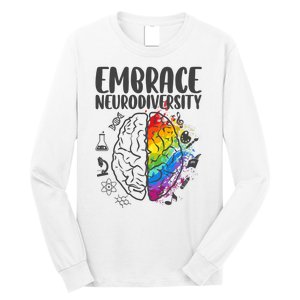 Embrace Neurodiversity Autism Awareness Colorful Brain Long Sleeve Shirt