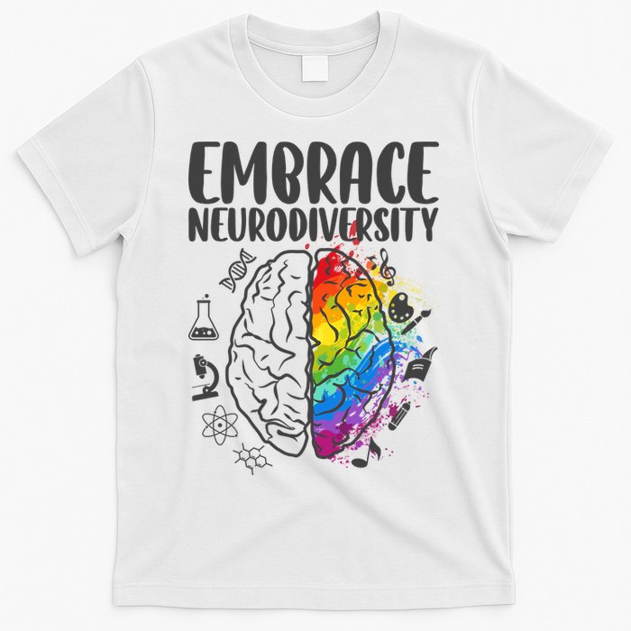 Embrace Neurodiversity Autism Awareness Colorful Brain T-Shirt