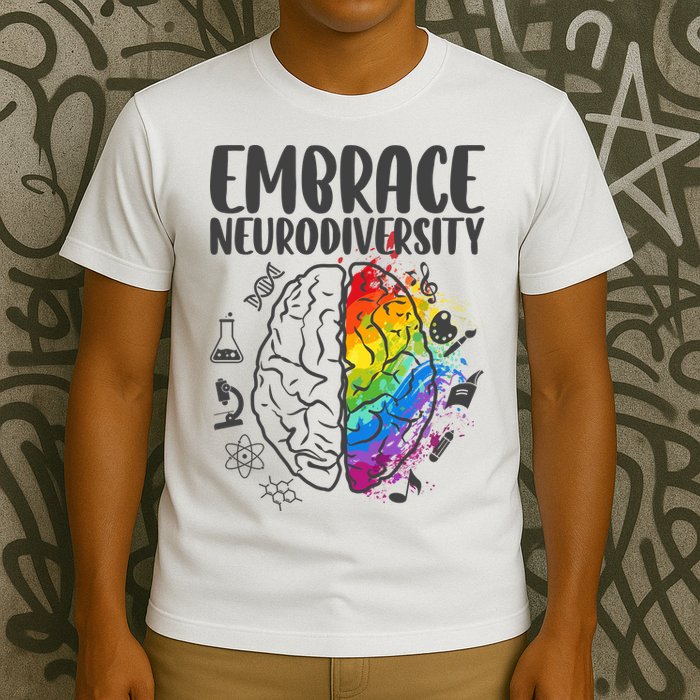 Embrace Neurodiversity Autism Awareness Colorful Brain T-Shirt