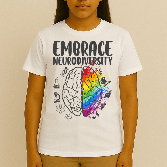 Embrace Neurodiversity Autism Awareness Colorful Brain T-Shirt