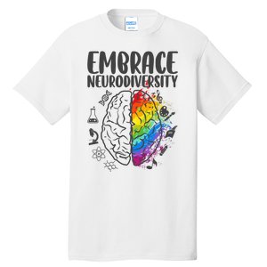 Embrace Neurodiversity Autism Awareness Colorful Brain Tall T-Shirt