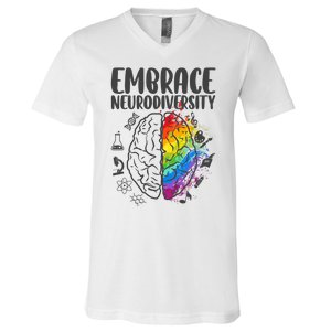 Embrace Neurodiversity Autism Awareness Colorful Brain V-Neck T-Shirt