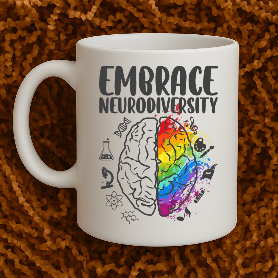 Embrace Neurodiversity Autism Awareness Colorful Brain Mug