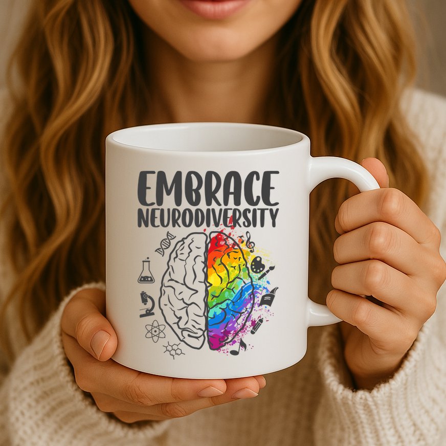 Embrace Neurodiversity Autism Awareness Colorful Brain Mug