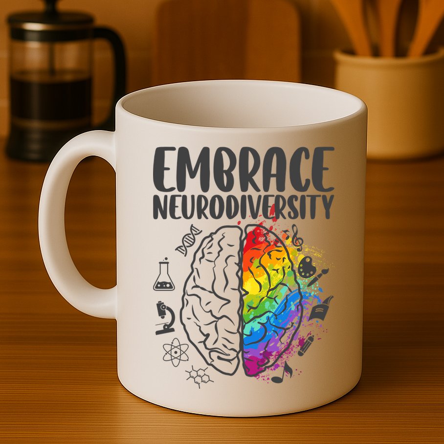 Embrace Neurodiversity Autism Awareness Colorful Brain Mug