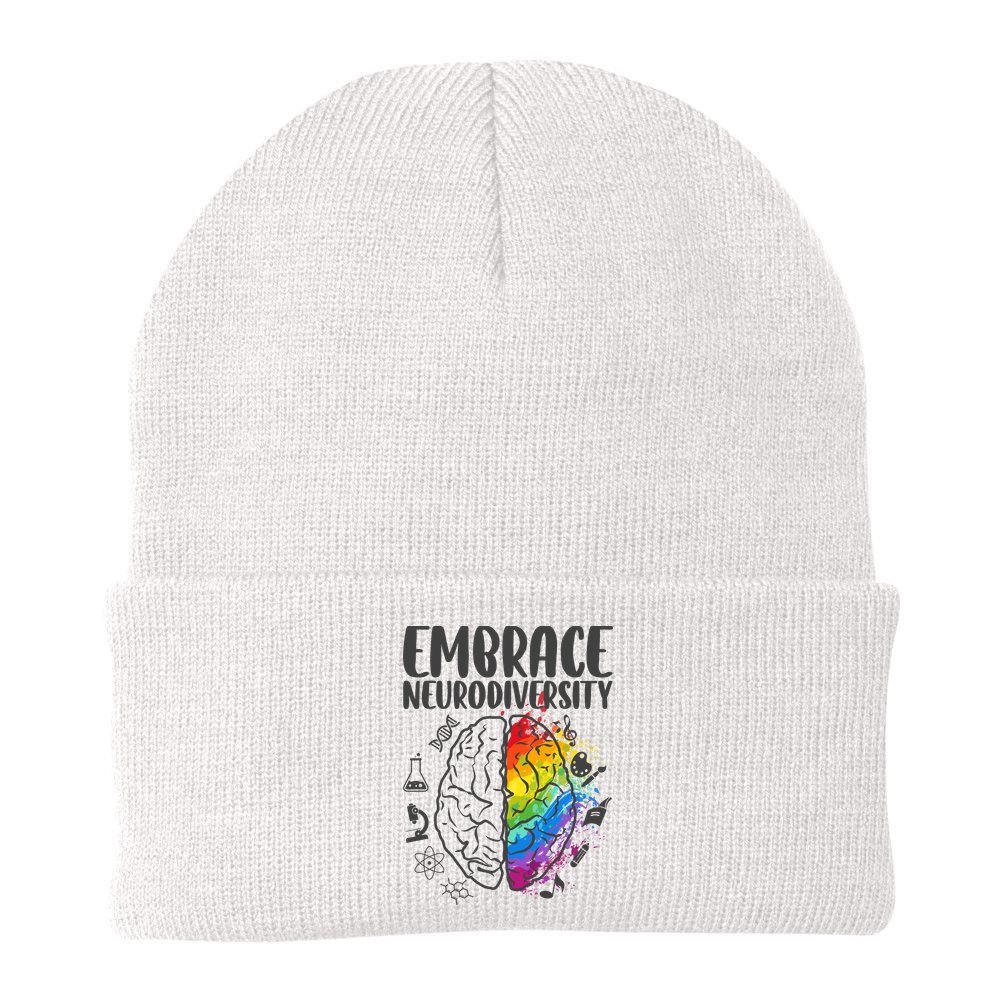 Embrace Neurodiversity Autism Awareness Colorful Brain Beanie