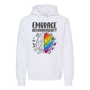 Embrace Neurodiversity Autism Awareness Colorful Brain Premium Hoodie