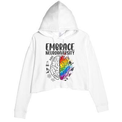 Embrace Neurodiversity Autism Awareness Colorful Brain Crop Fleece Hoodie