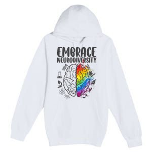 Embrace Neurodiversity Autism Awareness Colorful Brain Premium Pullover Hoodie