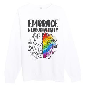 Embrace Neurodiversity Autism Awareness Colorful Brain Premium Crewneck Sweatshirt