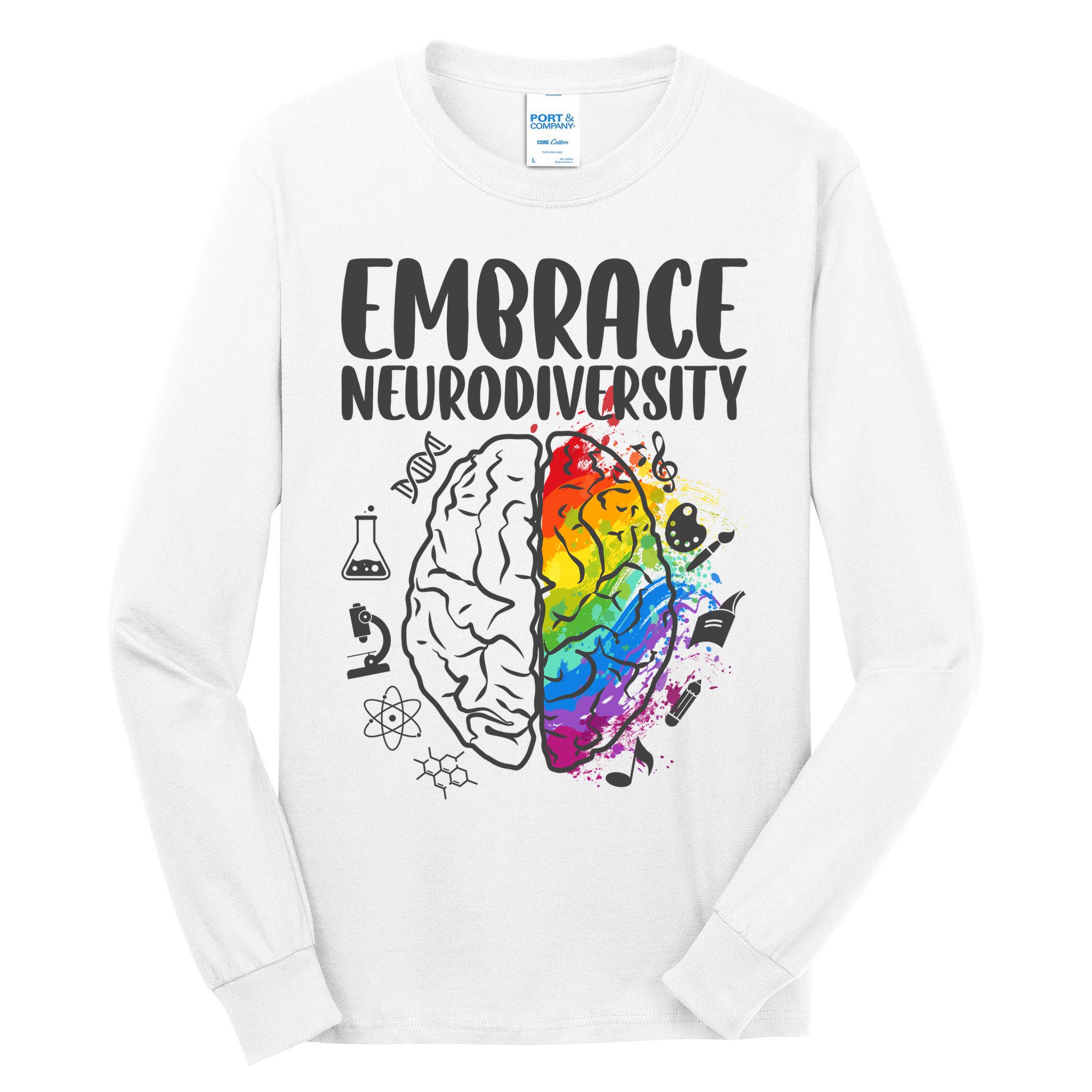 Embrace Neurodiversity Autism Awareness Colorful Brain Tall Long Sleeve T-Shirt
