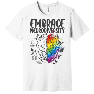 Embrace Neurodiversity Autism Awareness Colorful Brain Premium T-Shirt